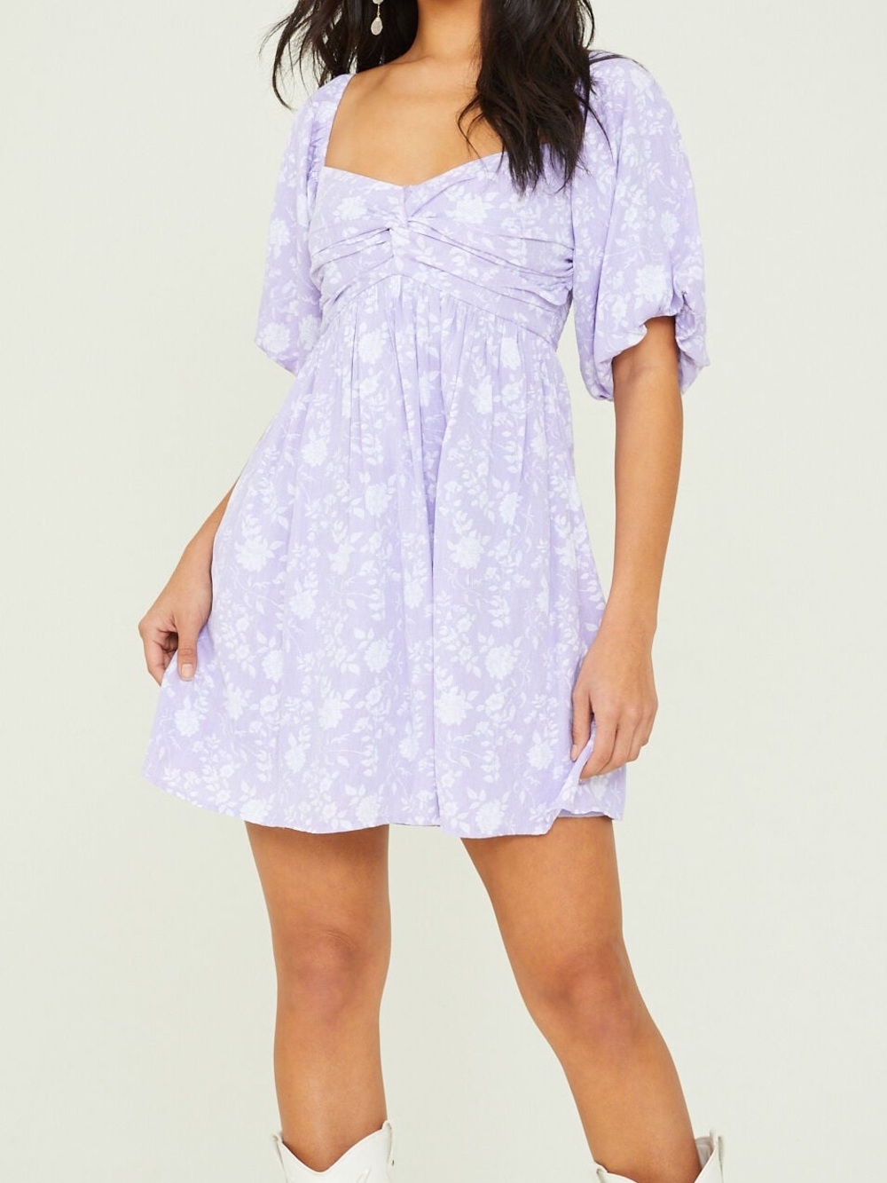 Altard State Lilac Floral Square-Neck Mini Dress